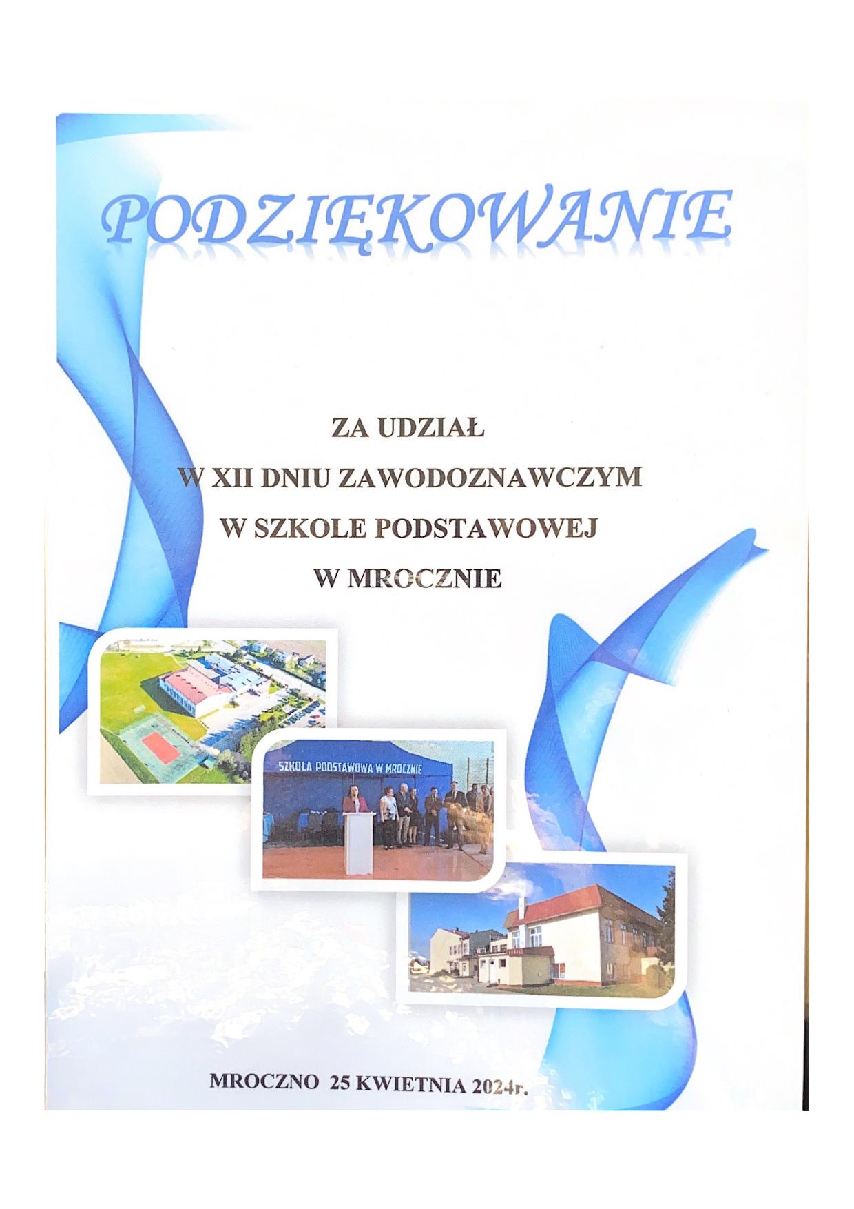 Podziękowanie - Dzień Zawodoznawczy w Mrocznie 2024